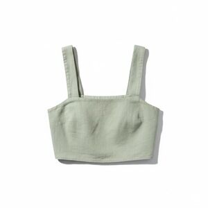 Rachel Zoe Sage Green Linen Blend‎ Crop Tank Top Square Neck Strappy XS